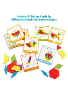 Coogam Wooden Pattern Blocks Set 130Pcs Geometric Color Shape Manipulative Puzzle Graphical Montessori Tangram Early Learning Educational Toys Brain Teasers Stem Gift For Kids With 24 Design Cards  - Image 3
