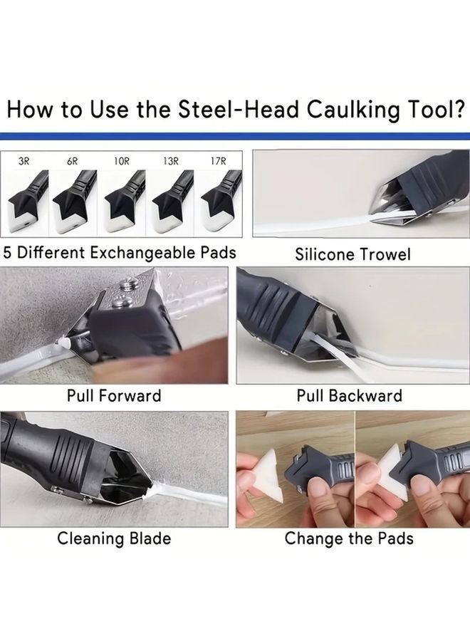 15 Pcs Caulking Tool Set With Metal And Silicone Heads Manual Sealant Applicator - Image 5