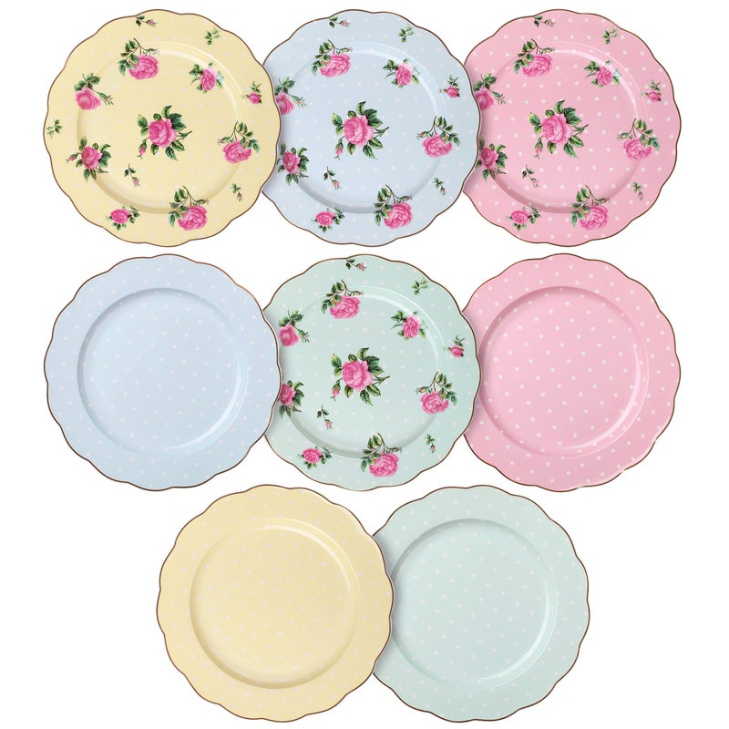 BTaT Porcelain Floral Plates Set of 8 8 Inch Assorted Pastel Colors with Golden Rim Floral Dessert Plates Spring Dinnerware Dishwasher  Freezer Safe