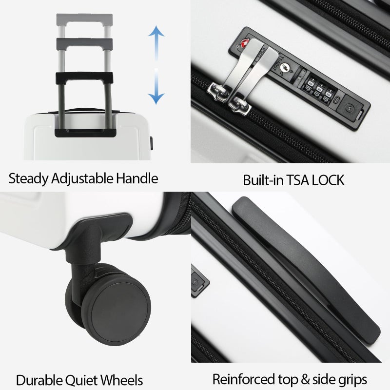 KROSER Carry On Luggage with Spinner Wheels & Built-in TSA Lock, Expandable Top Opening Hard Shell Suitcase Large Capacity Durable Rolling Luggage with USB Port, Carry-On 20-Inch, White - Image 4