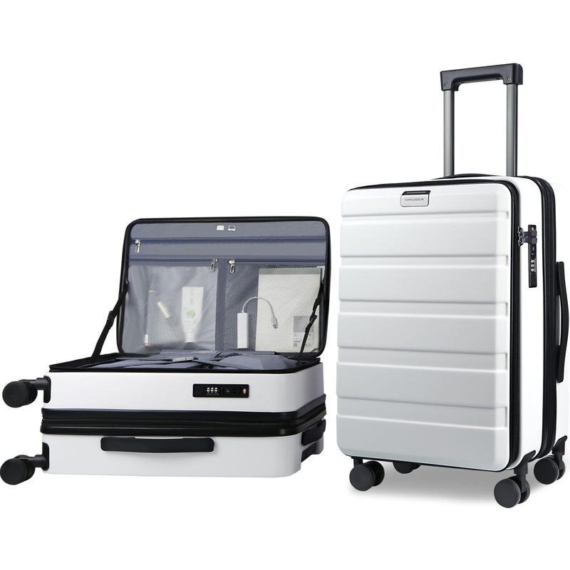 KROSER Carry On Luggage with Spinner Wheels & Built-in TSA Lock, Expandable Top Opening Hard Shell Suitcase Large Capacity Durable Rolling Luggage with USB Port, Carry-On 20-Inch, White - Image 1