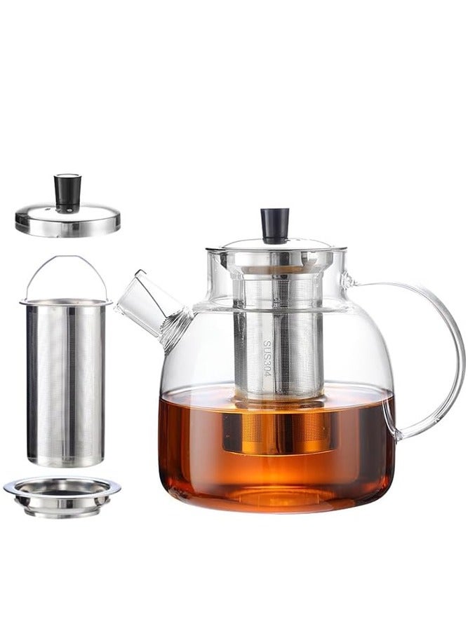 BELLSBERRY 1500ml Glass Teapot with Removable Stainless Steel Infuser & Lid | Stovetop Safe Ideal for Herbal & Blooming Teas  - Image 1