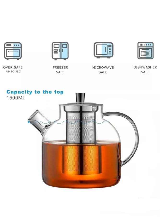 BELLSBERRY 1500ml Glass Teapot with Removable Stainless Steel Infuser & Lid | Stovetop Safe Ideal for Herbal & Blooming Teas  - Image 2