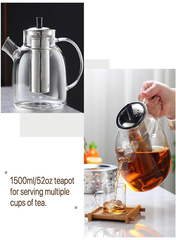 BELLSBERRY 1500ml Glass Teapot with Removable Stainless Steel Infuser & Lid | Stovetop Safe Ideal for Herbal & Blooming Teas  - Image 5