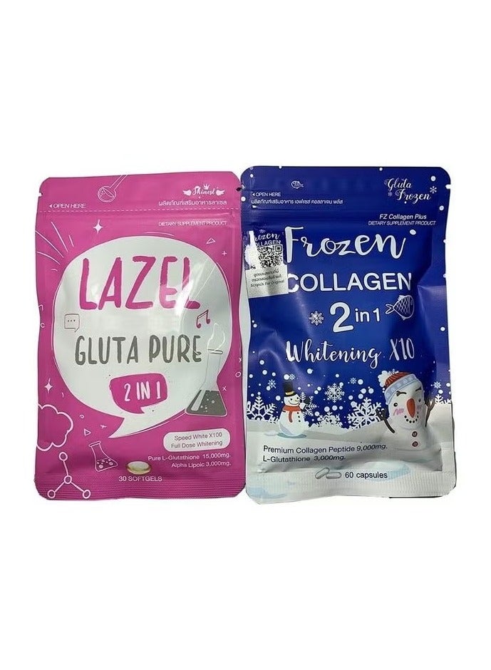 جلوتا مجموعة كبسولات كولاجين للتفتيح ومجموعة كبسولات هلامية إل-جلوتاثيون بيور