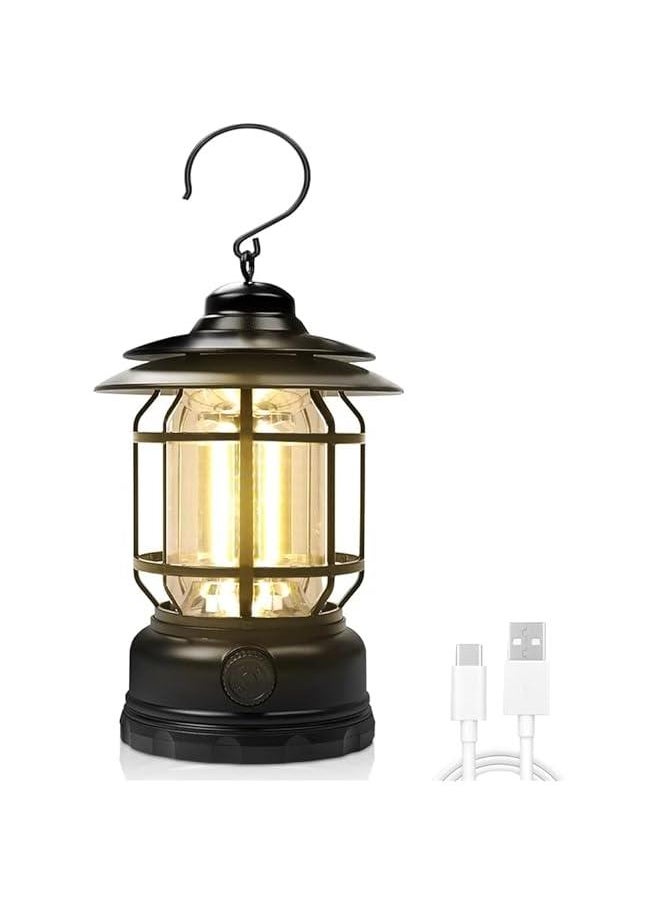 HOOKOR Camping Lantern Rechargeable USB Powered, Metal Retro Camping Light Waterproof Hanging LED Vintage Tent Lamp for Outdoor Hiking Fishing Emergency  - Image 1