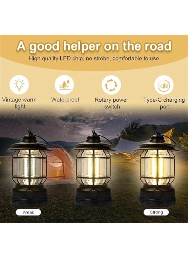HOOKOR Camping Lantern Rechargeable USB Powered, Metal Retro Camping Light Waterproof Hanging LED Vintage Tent Lamp for Outdoor Hiking Fishing Emergency  - Image 4