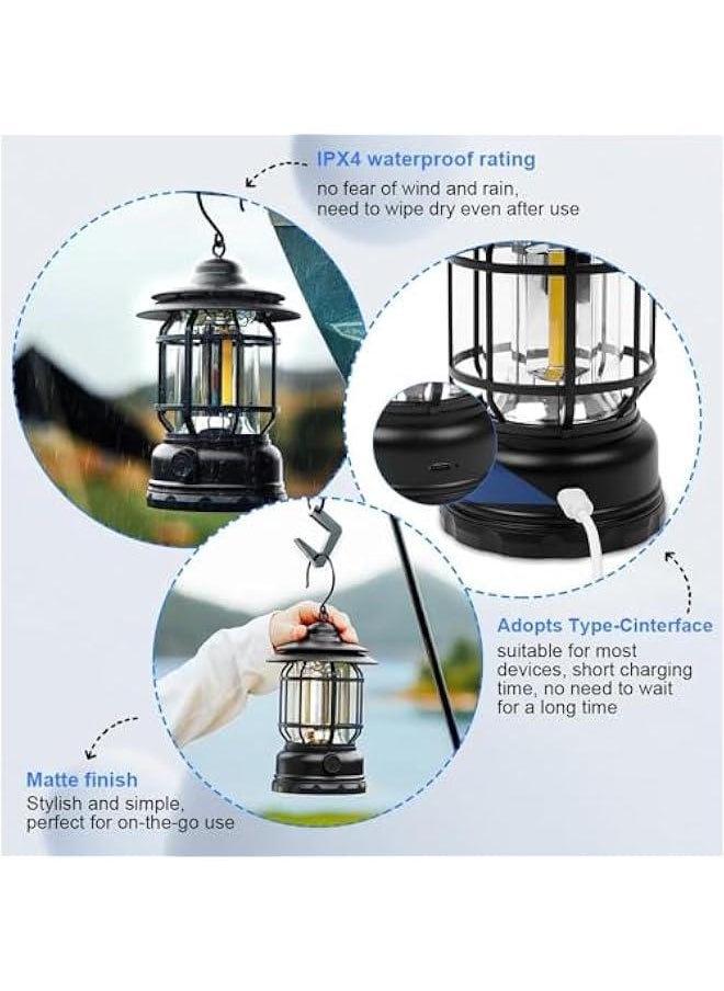 HOOKOR Camping Lantern Rechargeable USB Powered, Metal Retro Camping Light Waterproof Hanging LED Vintage Tent Lamp for Outdoor Hiking Fishing Emergency  - Image 5