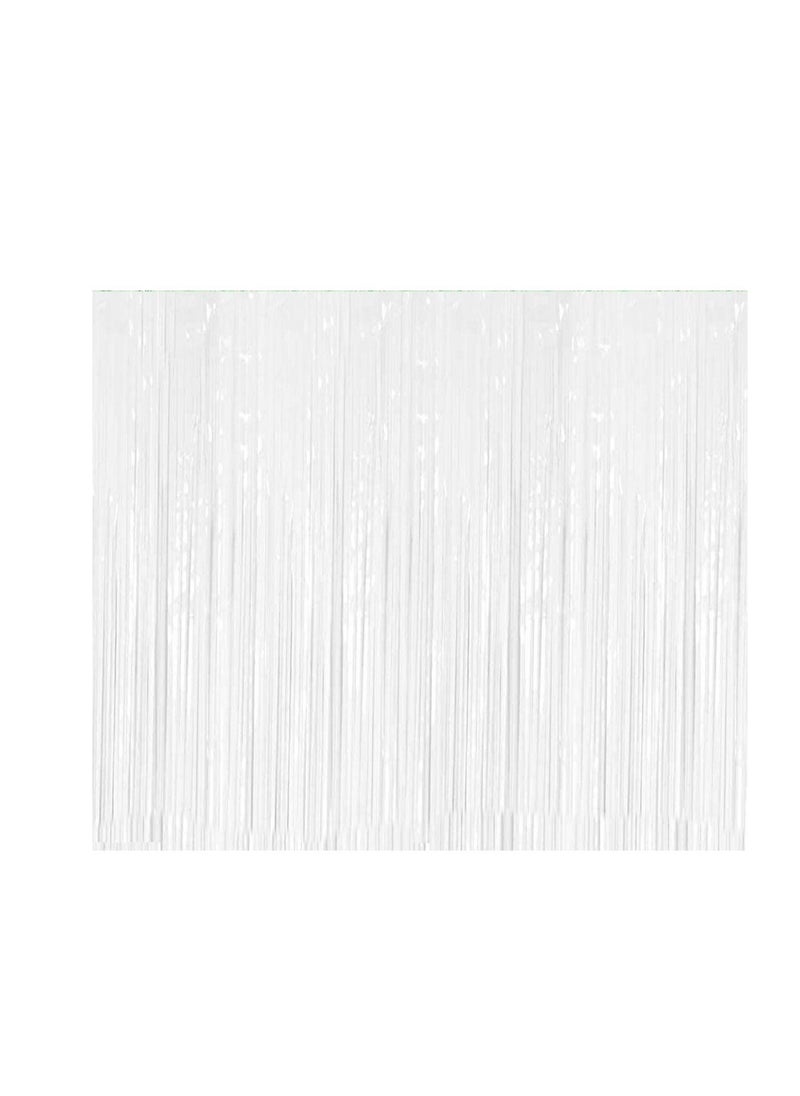 MARKQ White Foil Fringe Curtain | 1 x 2-meter Metallic Tinsel Streamers Party Backdrop for Halloween, Baby Shower, Wedding, Eid, Graduation, Birthday Party Decorations [Pack of 1]  - Image 1