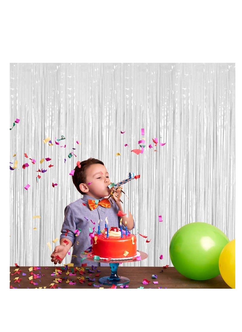 MARKQ White Foil Fringe Curtain | 1 x 2-meter Metallic Tinsel Streamers Party Backdrop for Halloween, Baby Shower, Wedding, Eid, Graduation, Birthday Party Decorations [Pack of 1]  - Image 4