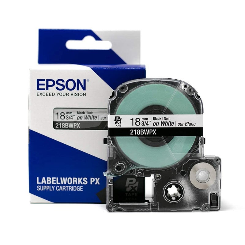 LABELWORKS Epson Labelworks 218Bwpx Pet Tape Cartridge - Black On White Industrial Label Maker Tape - 3/4"" (18Mm) Wide 30 Ft - Image 1