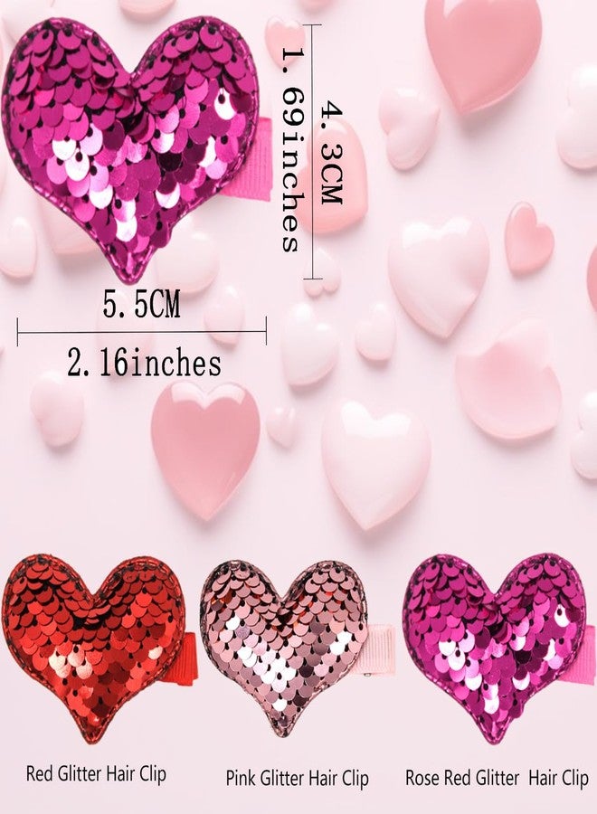 DIUEWOW 3PCS Valentine Sequins Heart Hair Clips for Toddler Girls Glitter Barrettes Red Pink Rose Red Hair Pins Hair Accessories for Women Girls Heart Claw Clips for Valentines Party Decorations - Image 2