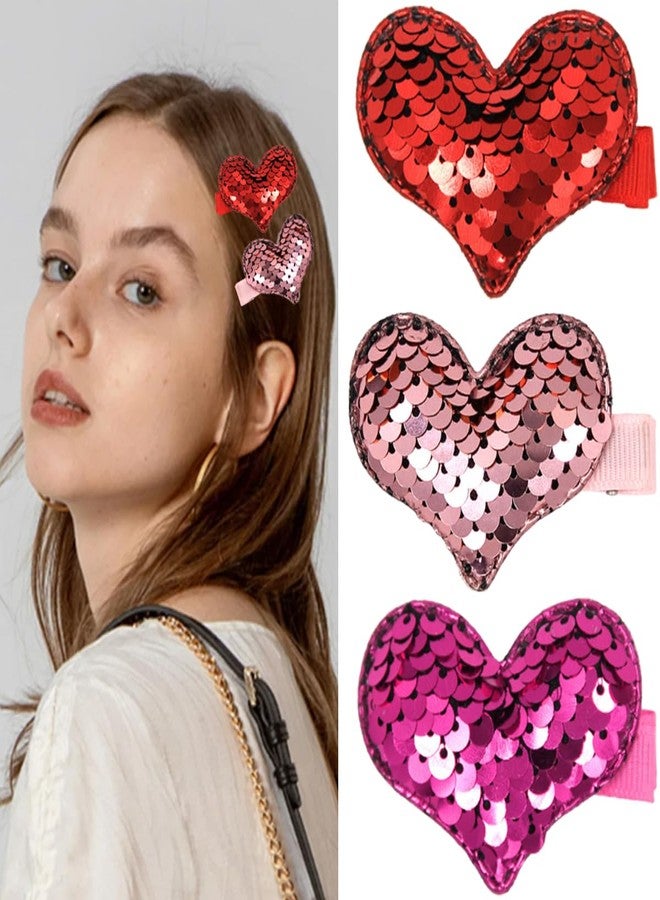 DIUEWOW 3PCS Valentine Sequins Heart Hair Clips for Toddler Girls Glitter Barrettes Red Pink Rose Red Hair Pins Hair Accessories for Women Girls Heart Claw Clips for Valentines Party Decorations - Image 1