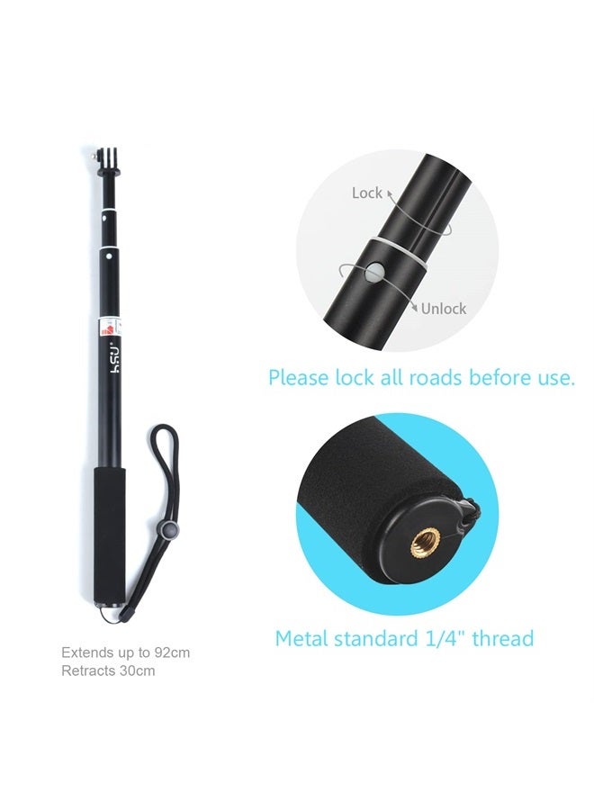 HSU Extendable Selfie Stick for Action Camera，Waterproof Hand Grip for GoPro Hero 11/10/9/8/7, Handheld Monopod 6.5" to 26.4" Compatible with Cell Phones, AKASO Campark and Other Action Cameras - Image 2
