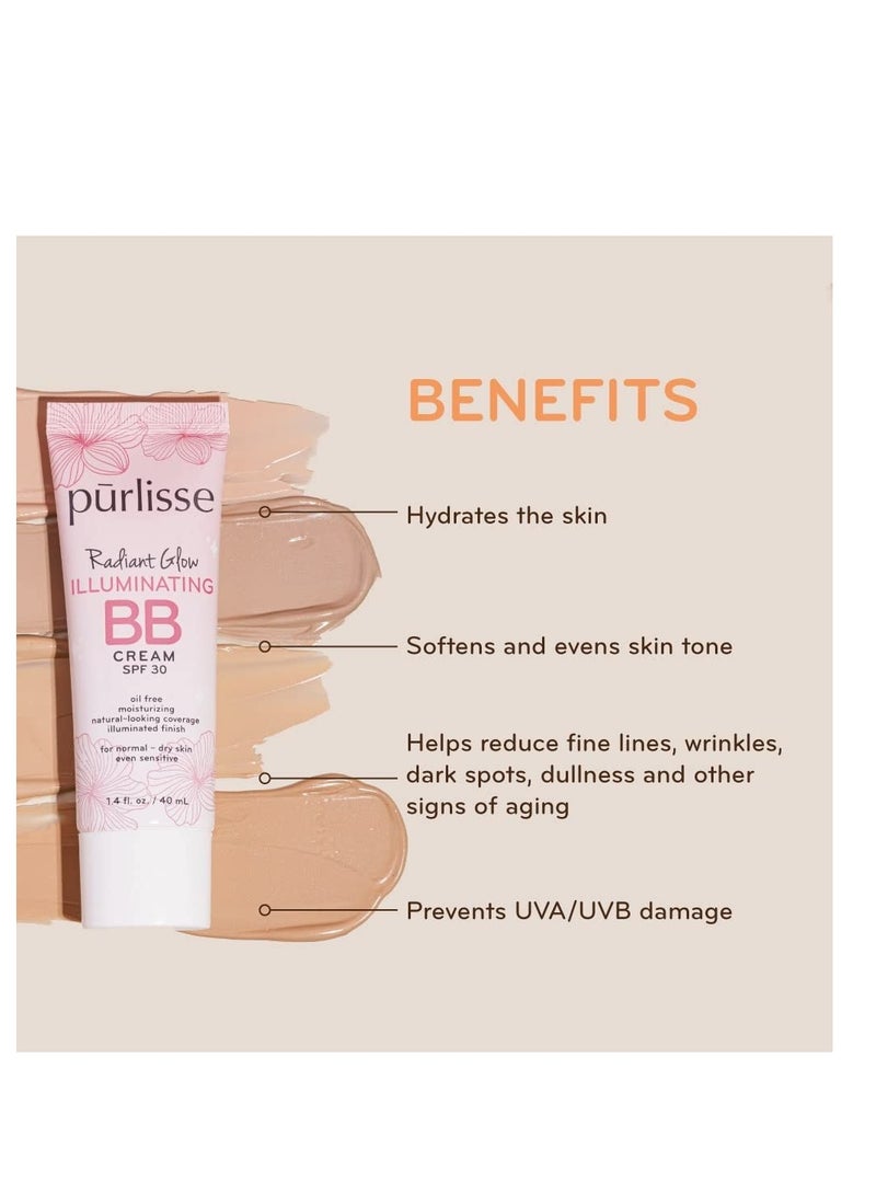 Purlisse pūrlisse Radiant Glow Illuminating BB Cream Spf30 Hydrating and Moisturizing Natural Organic Cruelty-free Sulphate & Paraben Free For All Skin Even Sensitive Skin 1.4 Fl Oz (Light Medium) - Image 3