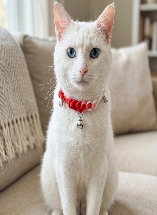 ChurroPet Cat Collar with Bell, Cute Adjustable Cotton Kitten Collar, Soft Lightweight Slip On Collar for Indoor Cats, Handmade in California (Red Ombre+Silver Bell) - Image 4