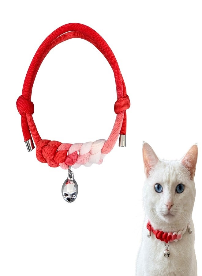 ChurroPet Cat Collar with Bell, Cute Adjustable Cotton Kitten Collar, Soft Lightweight Slip On Collar for Indoor Cats, Handmade in California (Red Ombre+Silver Bell) - Image 1