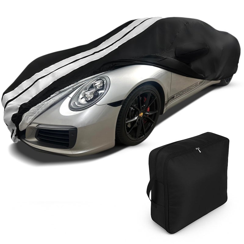 20122025 Porsche 911 Car Cover Custom Fit OutdoorIndoor Ultraguard Plus 300 Denier Water Resistant UV Protection for Porsche 911 CarreraTarga4SGTSTurboTurbo S Black with Gray Stripes
