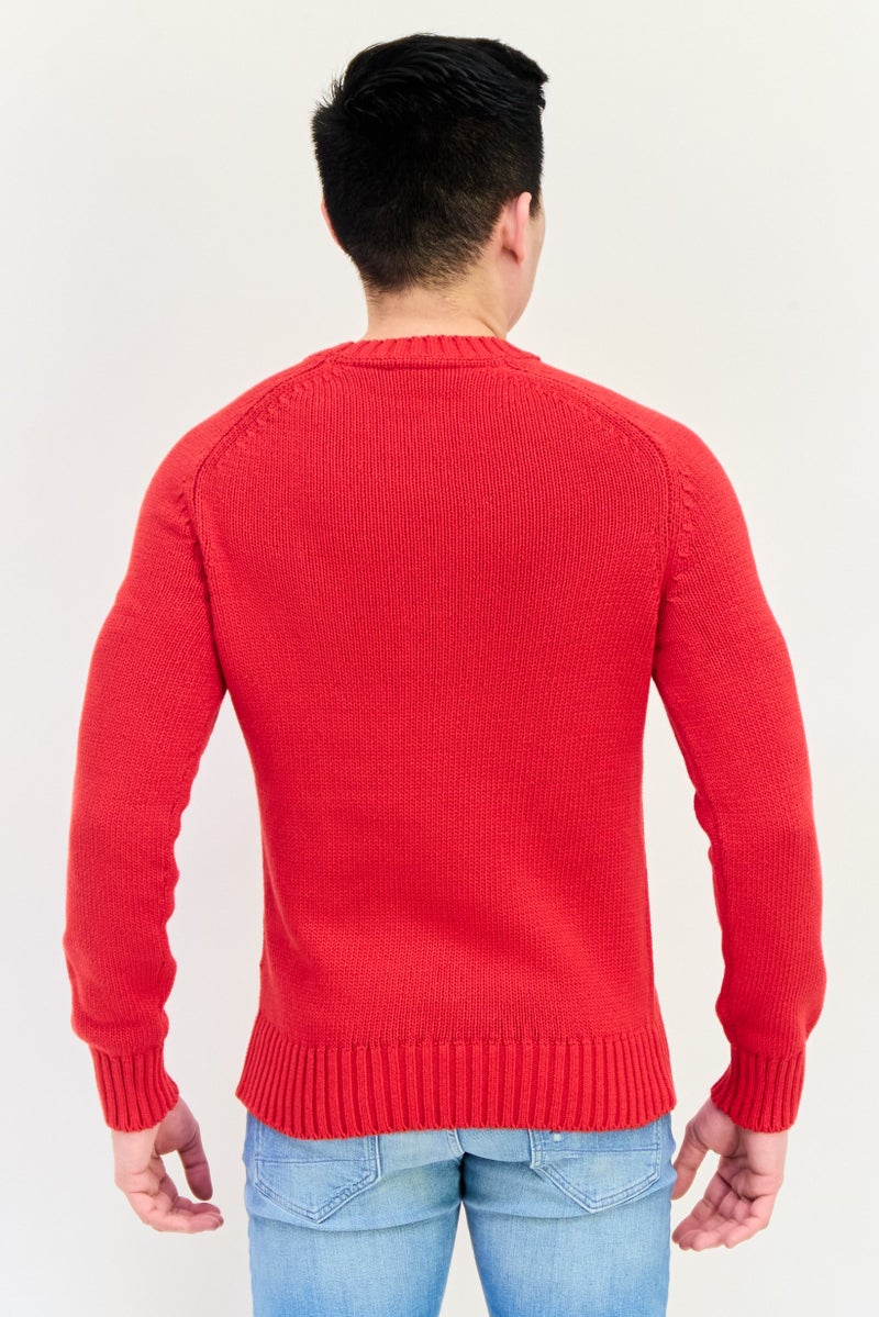 ESPRIT Men Ribbed Neck Knitted Sweater, Red - Image 2