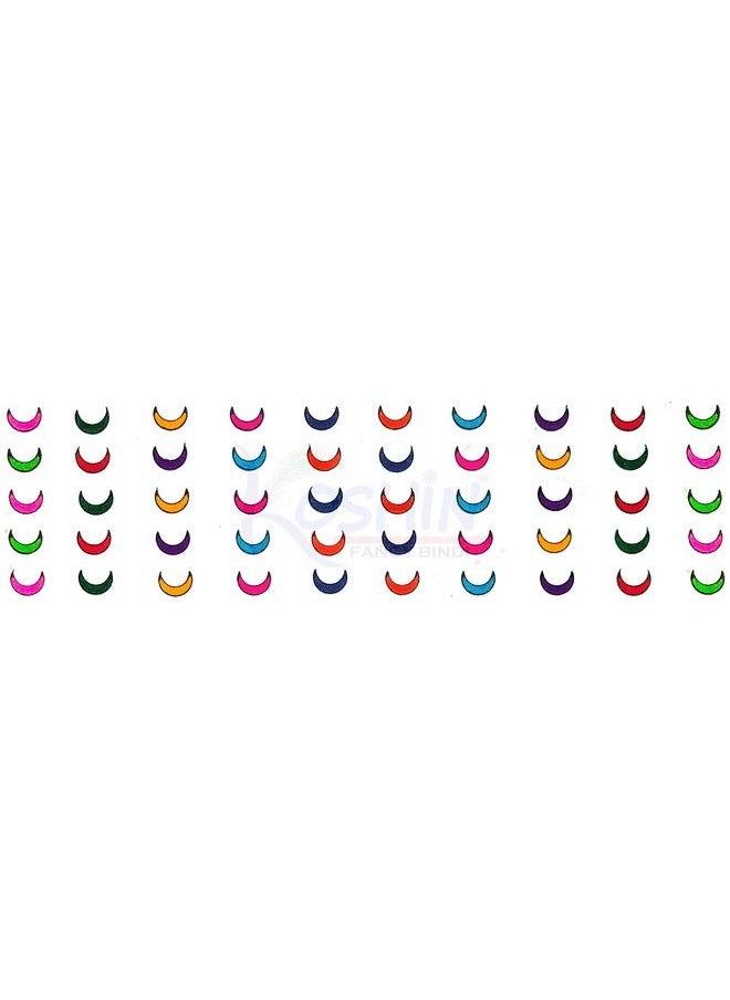 KOSHIN - Multi Color Half Moon Shape Small Size (Per Bindi Height 5 Mm X Width 6 Mm) Forehead Bindi For Girls Women Ladies Multi Color Chand Bindi Pack 6 - Image 1