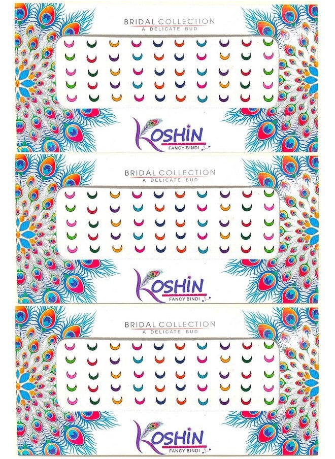 KOSHIN - Multi Color Half Moon Shape Small Size (Per Bindi Height 5 Mm X Width 6 Mm) Forehead Bindi For Girls Women Ladies Multi Color Chand Bindi Pack 6 - Image 1