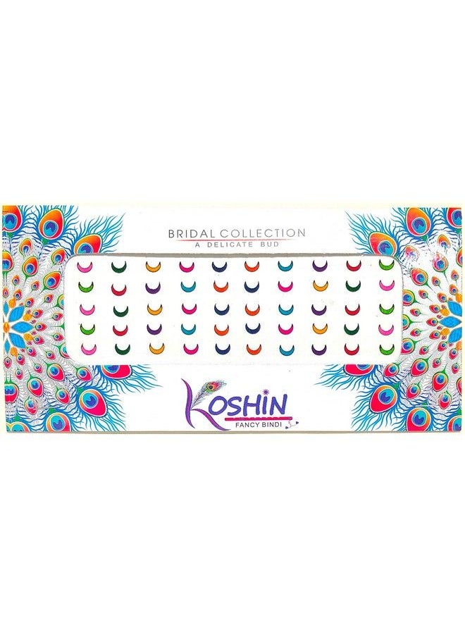 KOSHIN - Multi Color Half Moon Shape Small Size (Per Bindi Height 5 Mm X Width 6 Mm) Forehead Bindi For Girls Women Ladies Multi Color Chand Bindi Pack 6 - Image 1