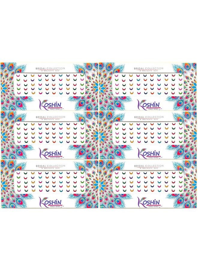 KOSHIN - Multi Color Half Moon Shape Small Size (Per Bindi Height 5 Mm X Width 6 Mm) Forehead Bindi For Girls Women Ladies Multi Color Chand Bindi Pack 6 - Image 1