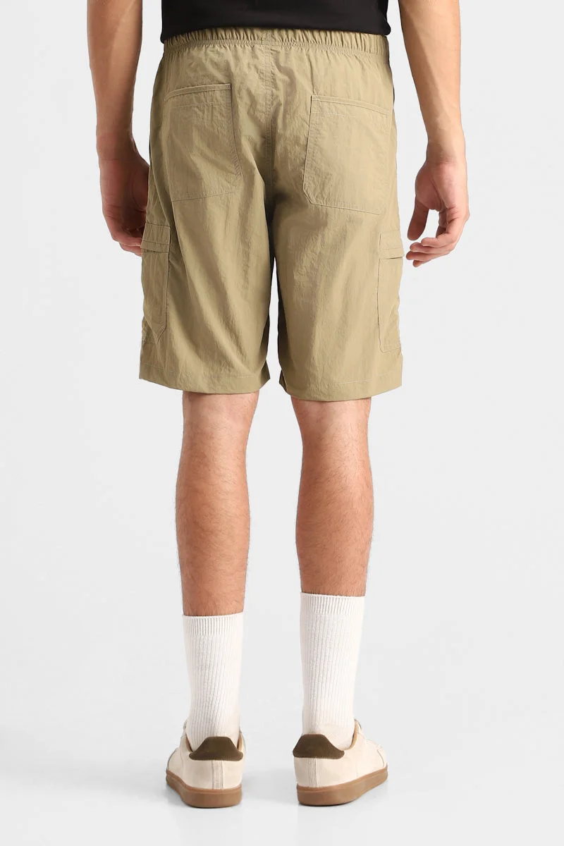 SNITCH Khaki Crushed 100% Nylon Cargo Shorts for Men | Best Price UAE
