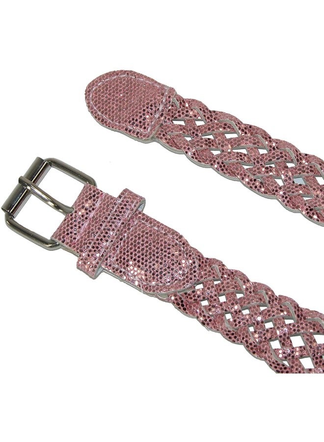 CTM® Girls Woven Mettalic Belt, White, Medium (22-24 inches) - Image 3
