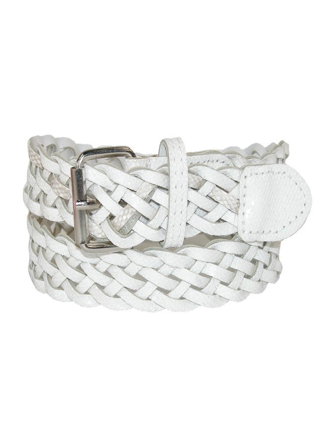 CTM® Girls Woven Mettalic Belt, White, Medium (22-24 inches) - Image 1