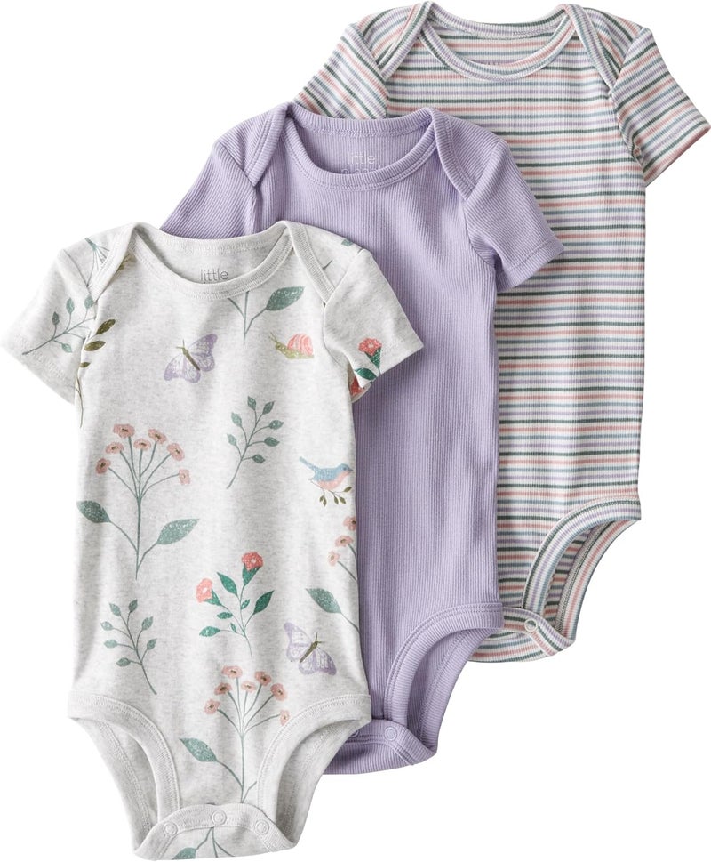 little planet by carter's unisex-baby 3-pack Organic Cotton Rib Short Sleeve Bodysuits Bodysuit (pack of 3) - Image 1