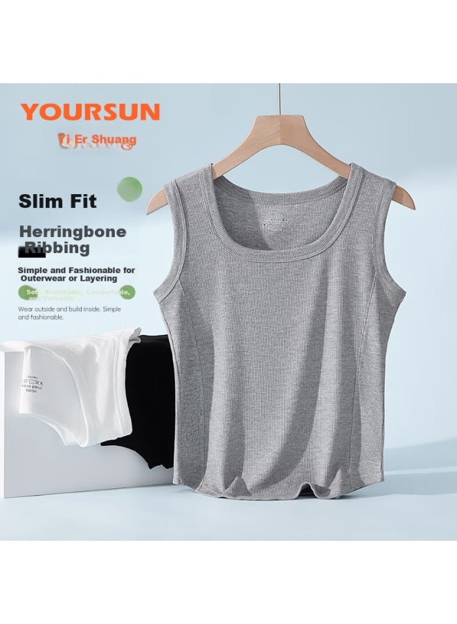 Your Sun Yiershuang Fishbone Ribbed Women's Summer Thin Vest Tank Top Slim Sleeveless Shirt - Image 1