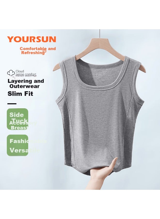 Your Sun Yiershuang Fishbone Ribbed Women's Summer Thin Vest Tank Top Slim Sleeveless Shirt - Image 2