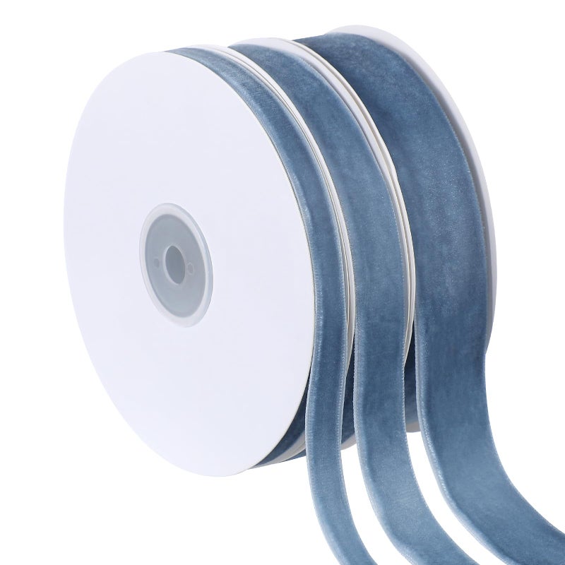 جوتوم 3 لفات شريط مخمل قديم لعيد الميلاد لون مخمل صلب قديم لتغليف الزفاف والحرف اليدوية والديكور والهدايا إجمالي 30 ياردة رمادي أزرق