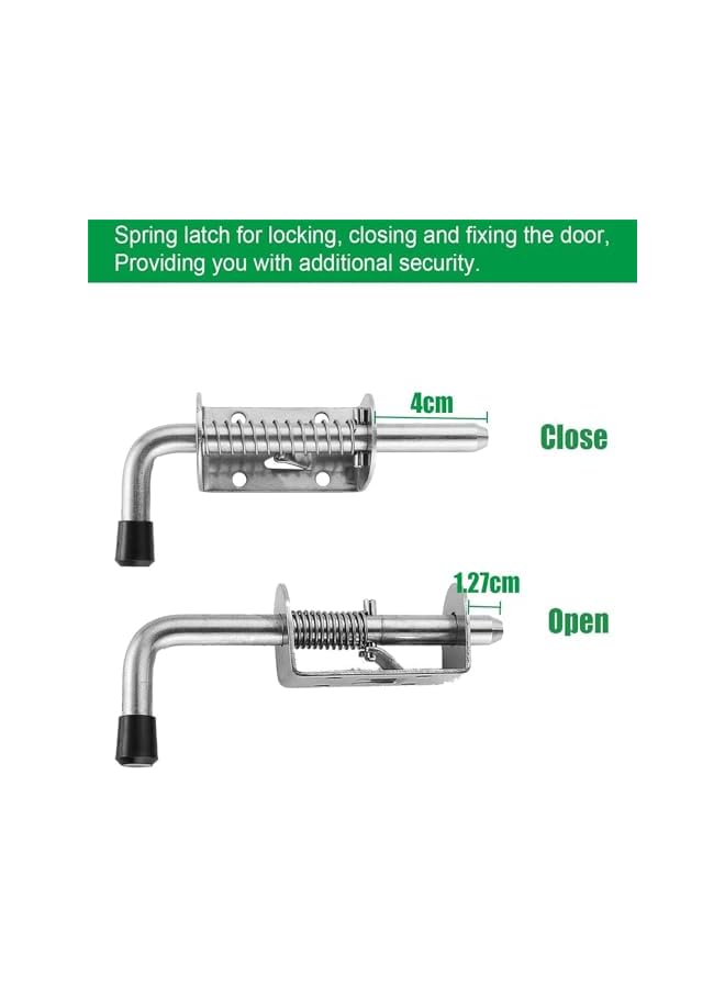 promass Spring Latch Bolt, 2 Pcs Stainless Steel Barrel Bolt Metal Lock with Grip, 128 mm Heavy Duty Spring Latch Pin for Yard Gate Shed Door Tailgate Trailer Garage Barn Door - Image 4