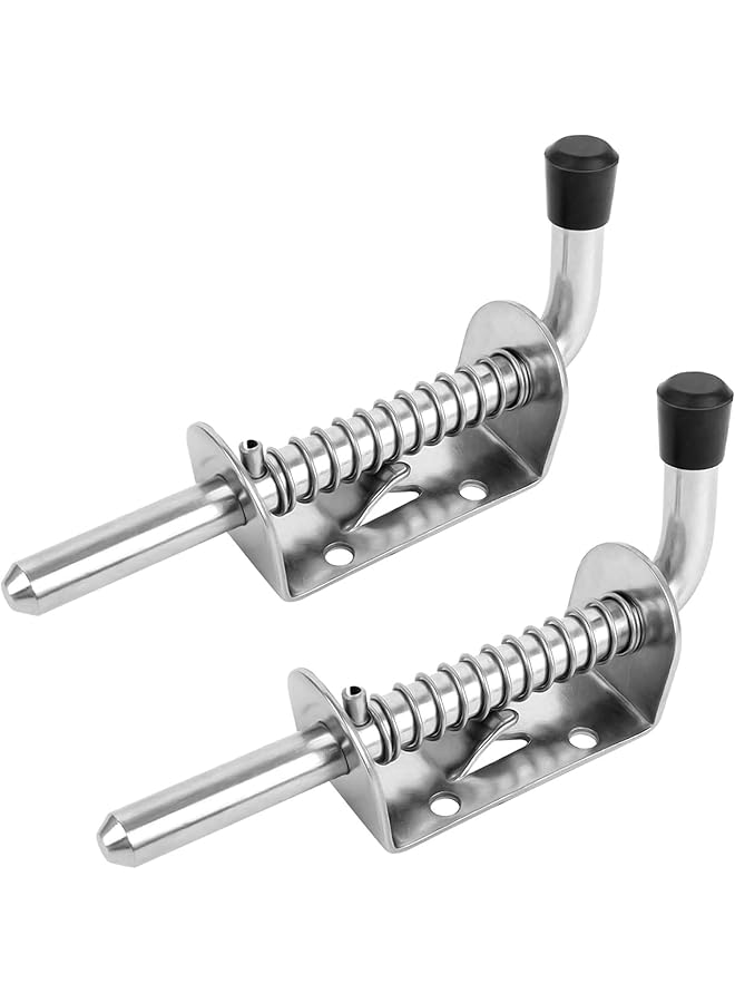 promass Spring Latch Bolt, 2 Pcs Stainless Steel Barrel Bolt Metal Lock with Grip, 128 mm Heavy Duty Spring Latch Pin for Yard Gate Shed Door Tailgate Trailer Garage Barn Door - Image 1