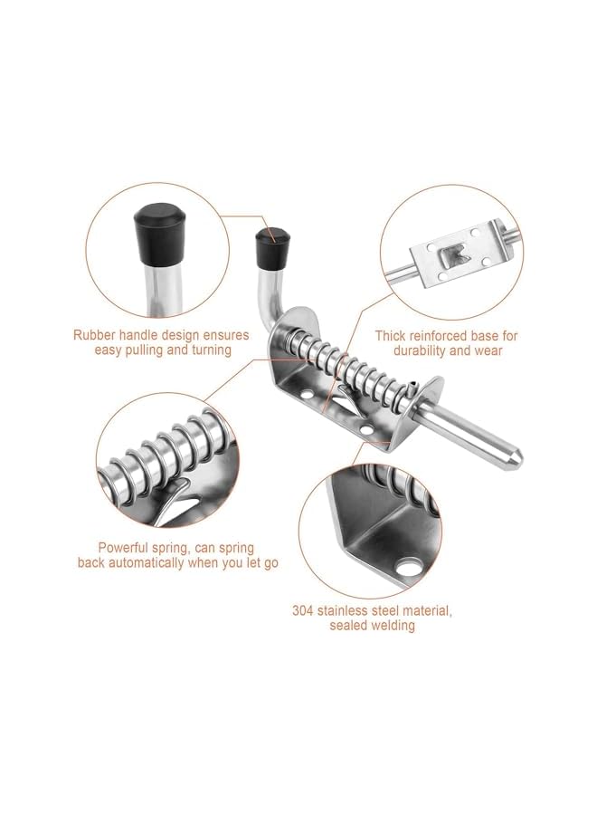 promass Spring Latch Bolt, 2 Pcs Stainless Steel Barrel Bolt Metal Lock with Grip, 128 mm Heavy Duty Spring Latch Pin for Yard Gate Shed Door Tailgate Trailer Garage Barn Door - Image 2