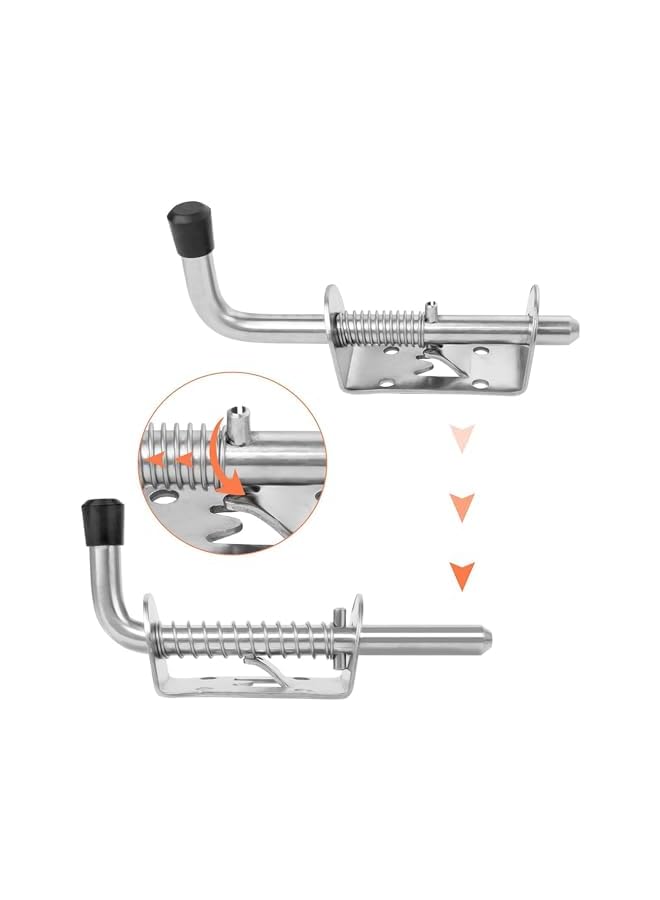 promass Spring Latch Bolt, 2 Pcs Stainless Steel Barrel Bolt Metal Lock with Grip, 128 mm Heavy Duty Spring Latch Pin for Yard Gate Shed Door Tailgate Trailer Garage Barn Door - Image 5