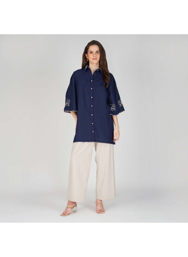 Linelle Soft Crepe Ladies Shirt – Collar Neck and Flared Scallop Sleeves - Image 3