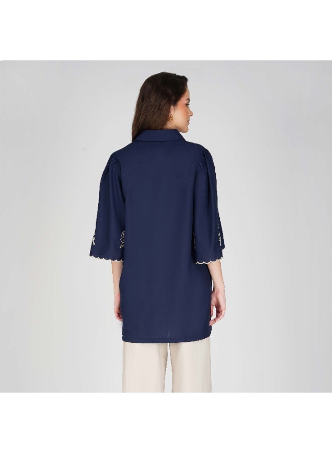 Linelle Soft Crepe Ladies Shirt – Collar Neck and Flared Scallop Sleeves - Image 2