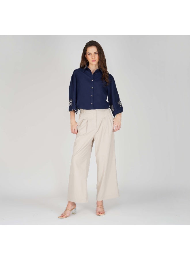 Linelle Soft Crepe Ladies Shirt – Collar Neck and Flared Scallop Sleeves - Image 1