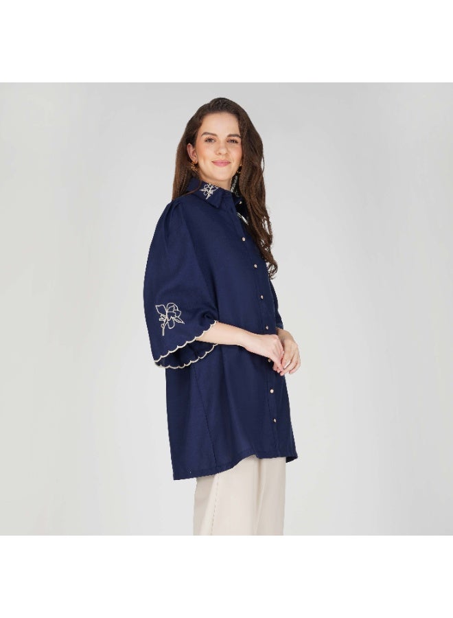 Linelle Soft Crepe Ladies Shirt – Collar Neck and Flared Scallop Sleeves - Image 4
