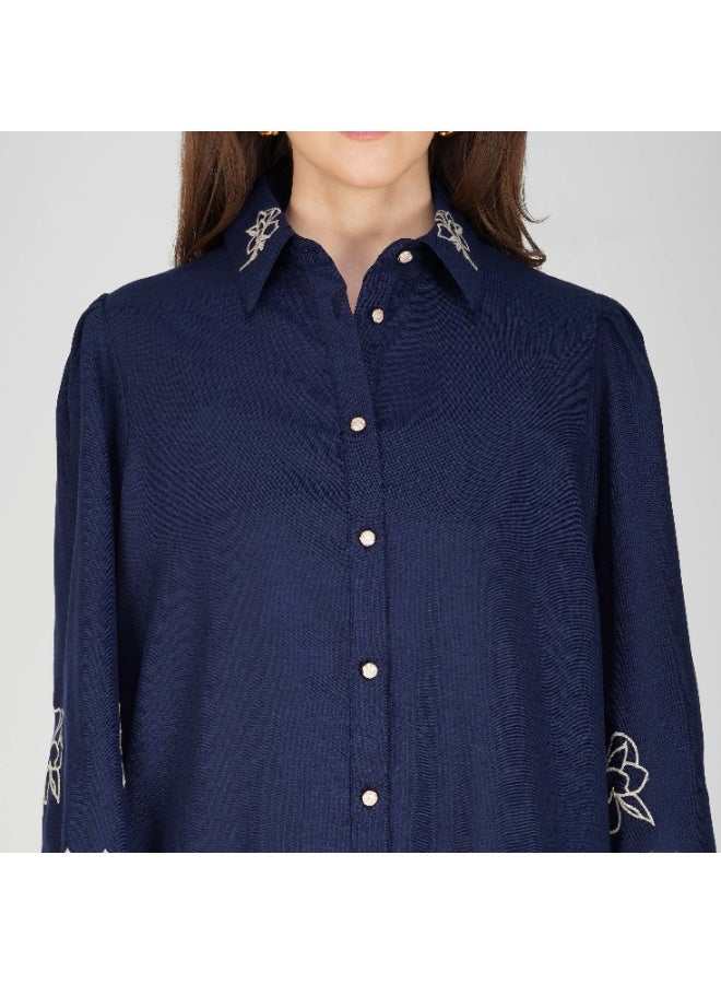 Linelle Soft Crepe Ladies Shirt – Collar Neck and Flared Scallop Sleeves - Image 5