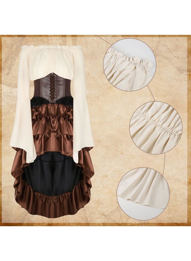 CICOCI Pirate Costume Women Outfits Renaissance Corset Steampunk Skirt Top Pirate Accessories Full Halloween Costume, Brown, X-Large - Image 2