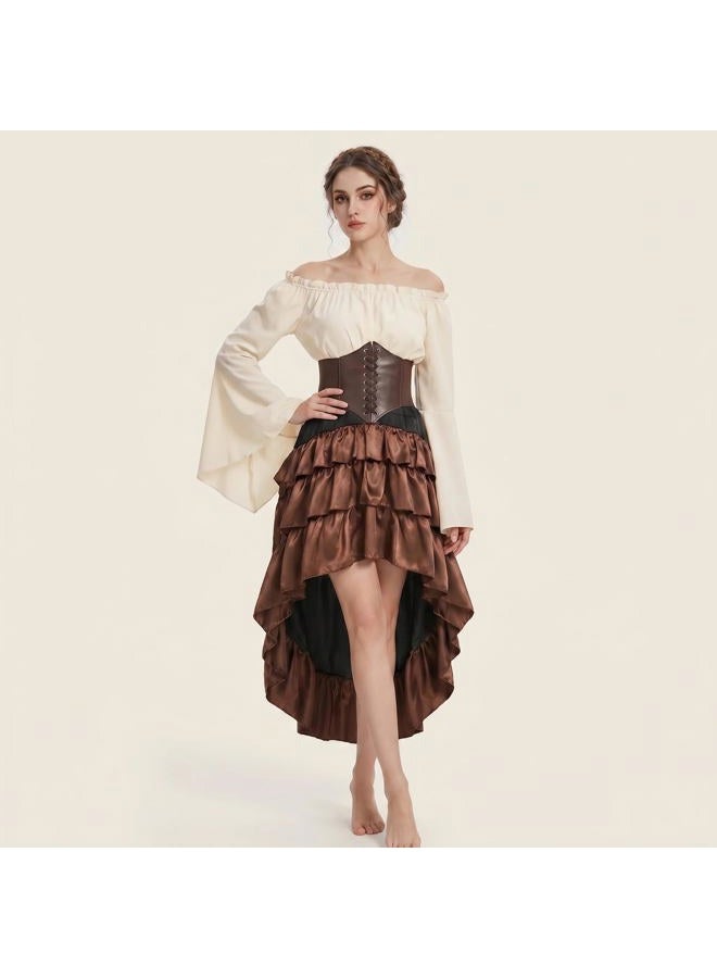 CICOCI Pirate Costume Women Outfits Renaissance Corset Steampunk Skirt Top Pirate Accessories Full Halloween Costume, Brown, X-Large - Image 5