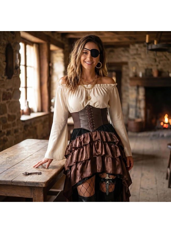 CICOCI Pirate Costume Women Outfits Renaissance Corset Steampunk Skirt Top Pirate Accessories Full Halloween Costume, Brown, X-Large - Image 3