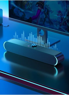 Necomi Computer Soundbar, Stereo USB Powered Wired Soundbar Speaker with Blue LED Light and 3.5 mm Audio Connection for TV Desktop Laptop PC Monitor Mobile Phone  - Image 1