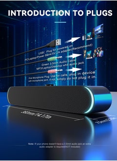 Necomi Computer Soundbar, Stereo USB Powered Wired Soundbar Speaker with Blue LED Light and 3.5 mm Audio Connection for TV Desktop Laptop PC Monitor Mobile Phone  - Image 4