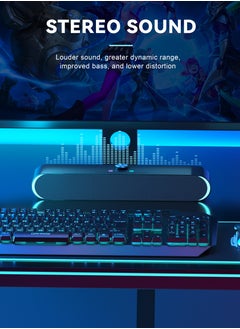Necomi Computer Soundbar, Stereo USB Powered Wired Soundbar Speaker with Blue LED Light and 3.5 mm Audio Connection for TV Desktop Laptop PC Monitor Mobile Phone  - Image 3