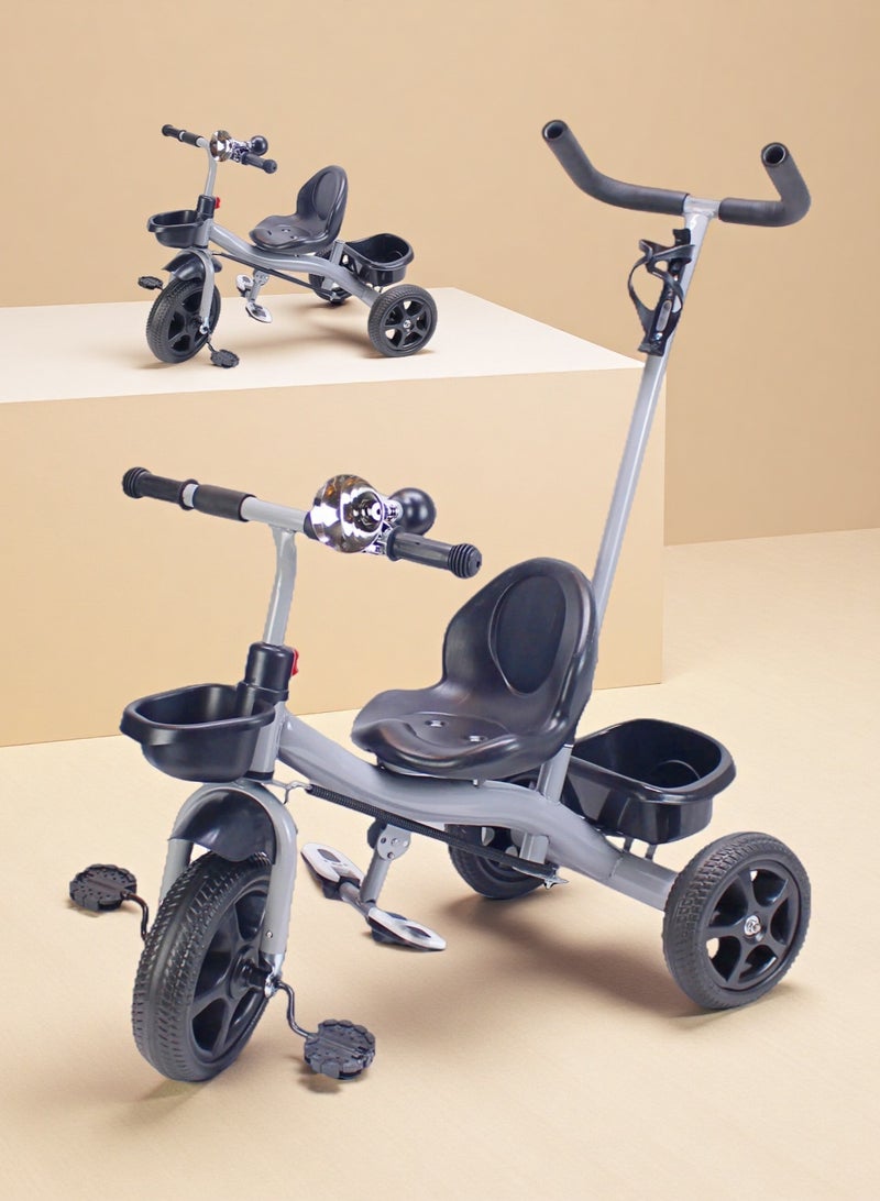 EASY FUTURE Parental Push Handle Kids Tricycle - Baby Bicycle Ride-On Toy with Storage Basket (Grey/Red/Pink Color Options) - Image 1